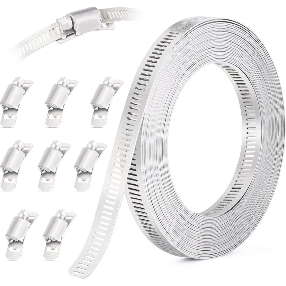 10FT Hose Clamps,304 Stainless Steel Hose Clamp Assortment Kit DIY Metal Strappi
